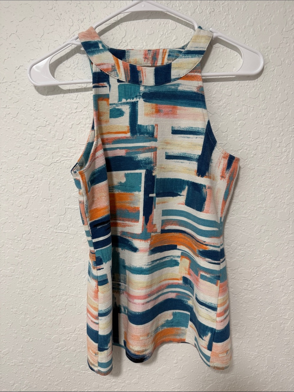 Deletta by Anthropologie Isa Watercolor Brushstroke Ribbed Halter Tank Small